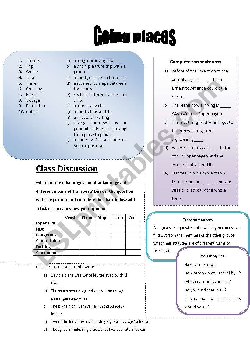 going places worksheet