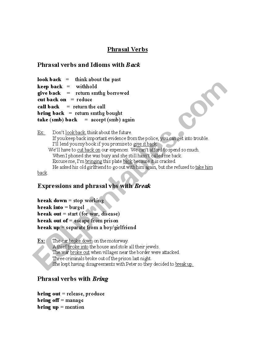 Phrasal Verbs worksheet