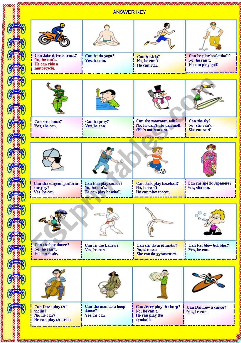 Can He She Yes He She Can No He She Can T He She Can With Answer Key Editable Esl Worksheet By Sharin Raj