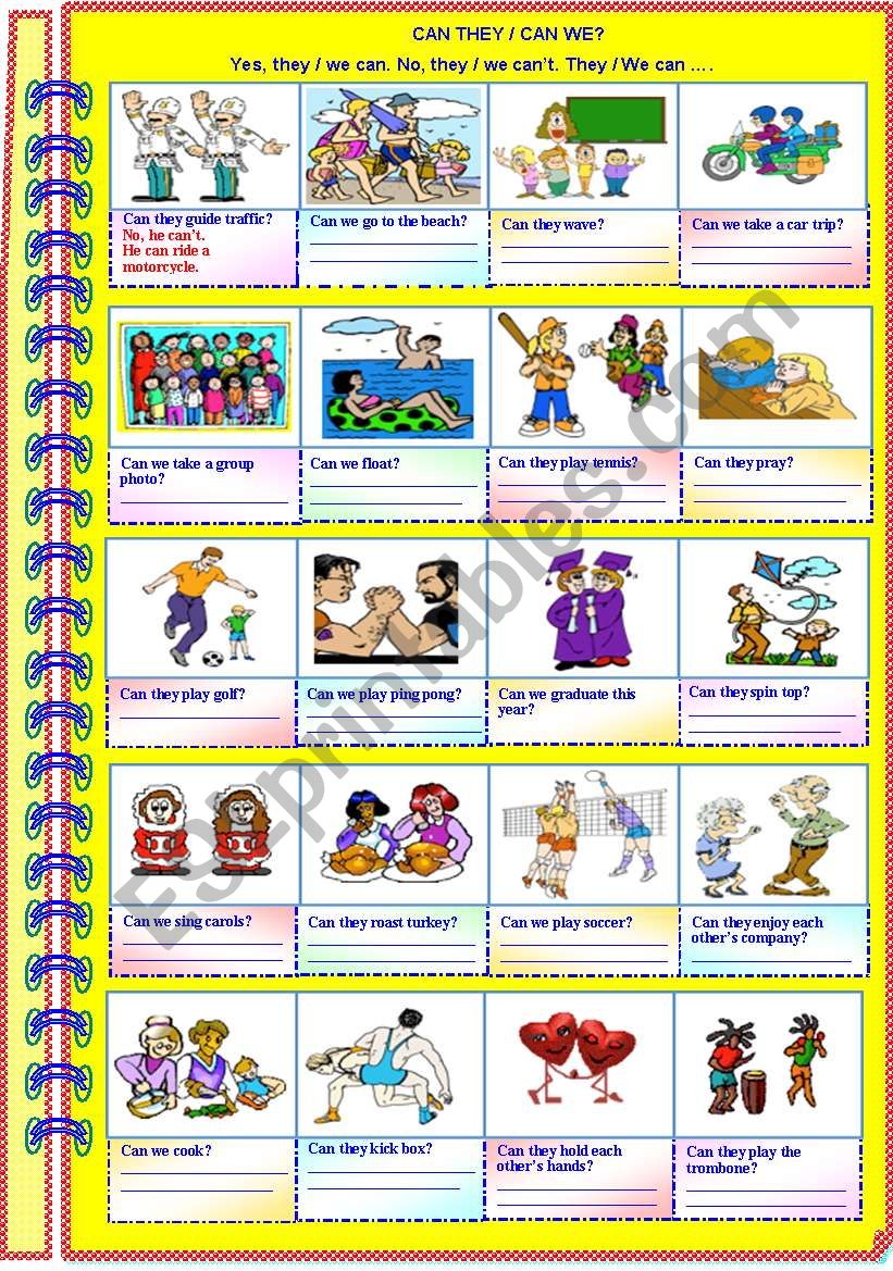 Can we / they ..? Yes we/they can. No, we/they can´t. We/They can.......(with answer key)**editable 