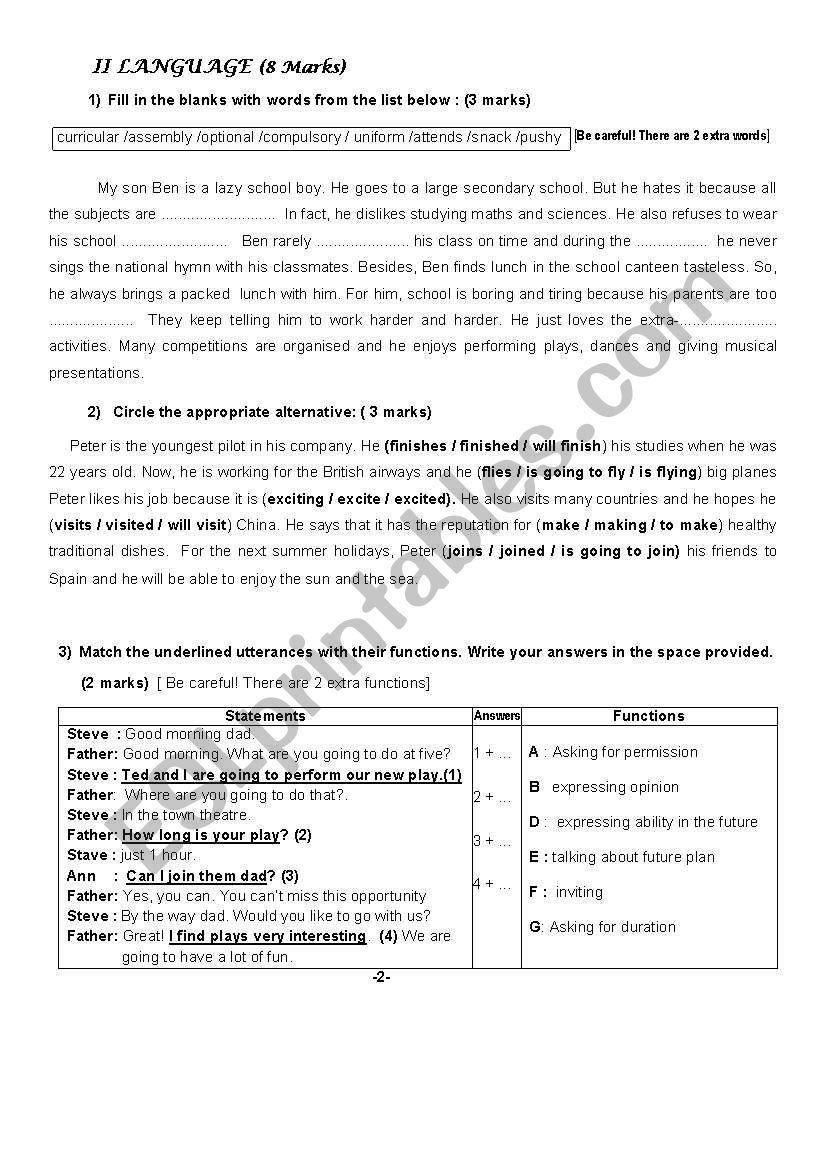 END OF TERM TEST number 1  8TH FORMS  PART 2  LANGUAGE