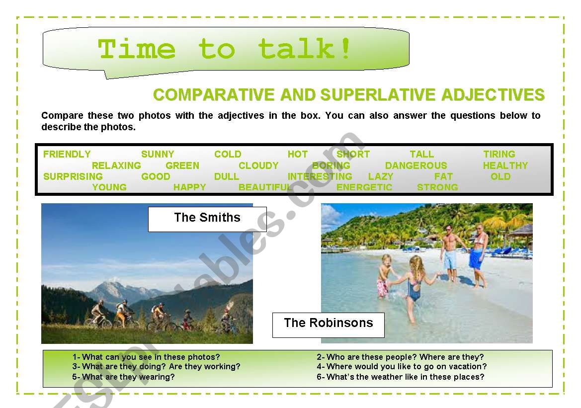 Comparatives and Superlatives Worksheets. Time adjectives