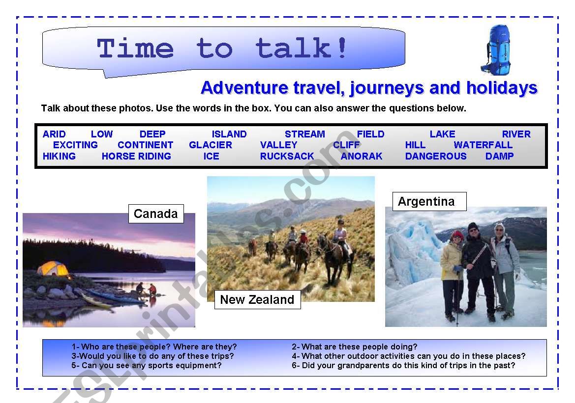 Time to talk (3) : adventure travel, journeys and holidays