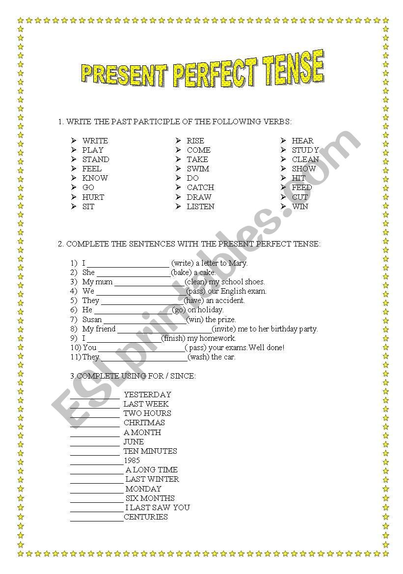 PRESENT PEFECT TENSE worksheet