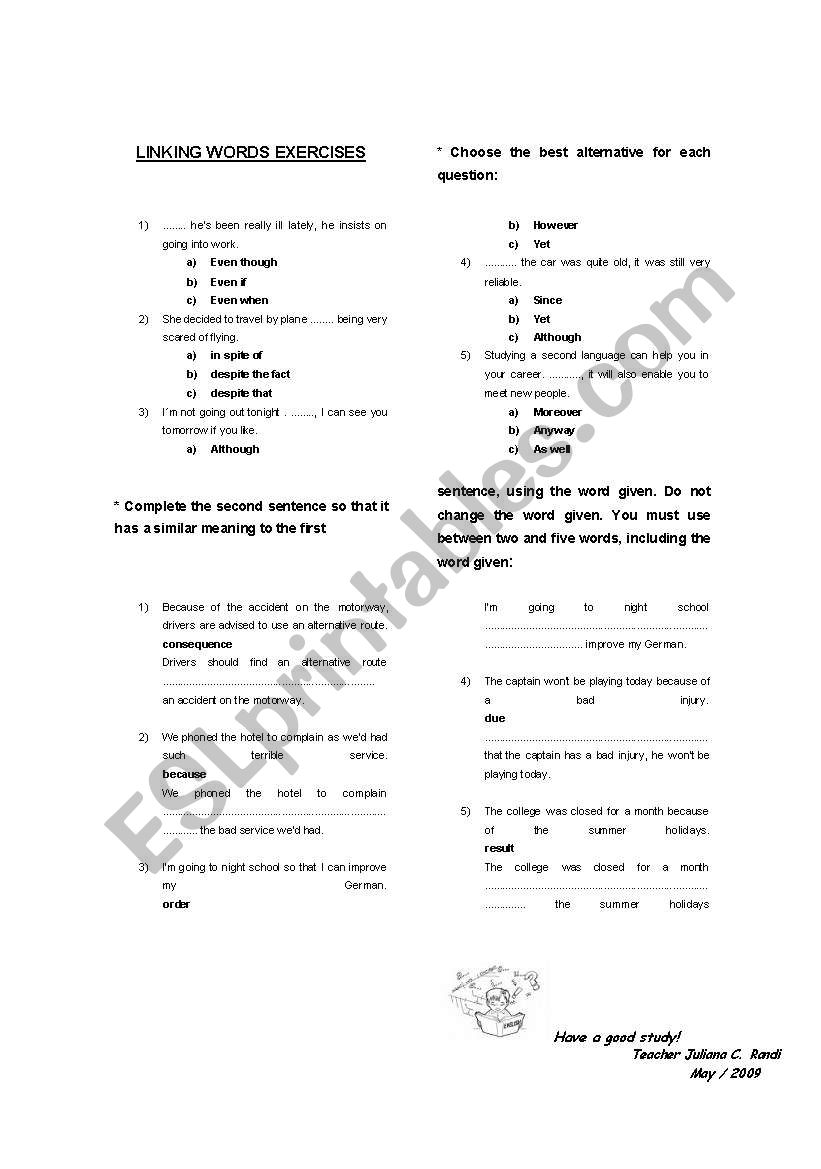 Linking Words Exercises 1 worksheet