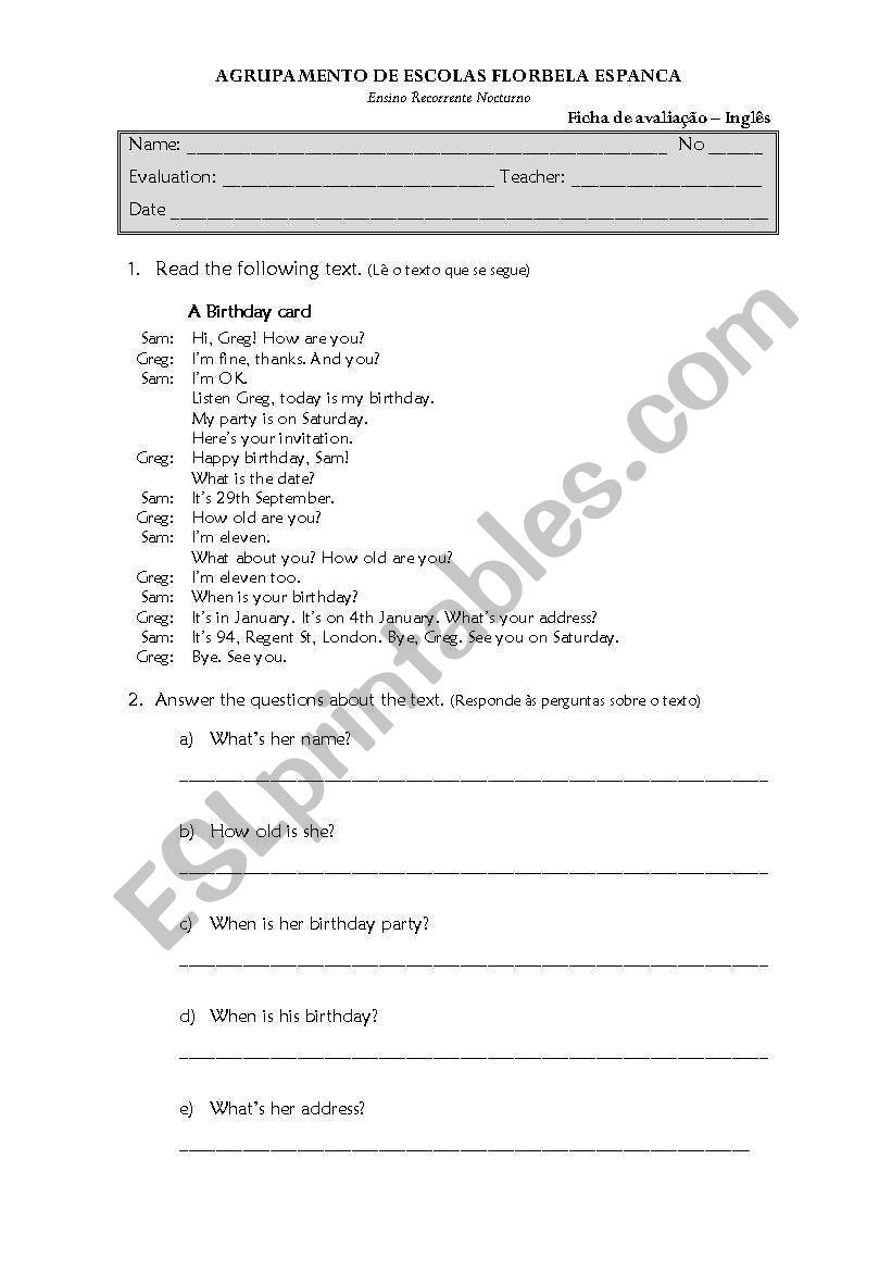 Birthdays worksheet