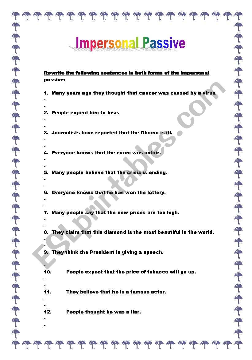 Impesonal passive worksheet