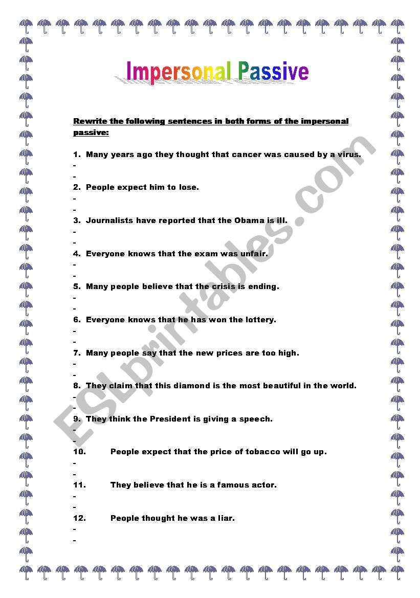 Impesonal passive worksheet