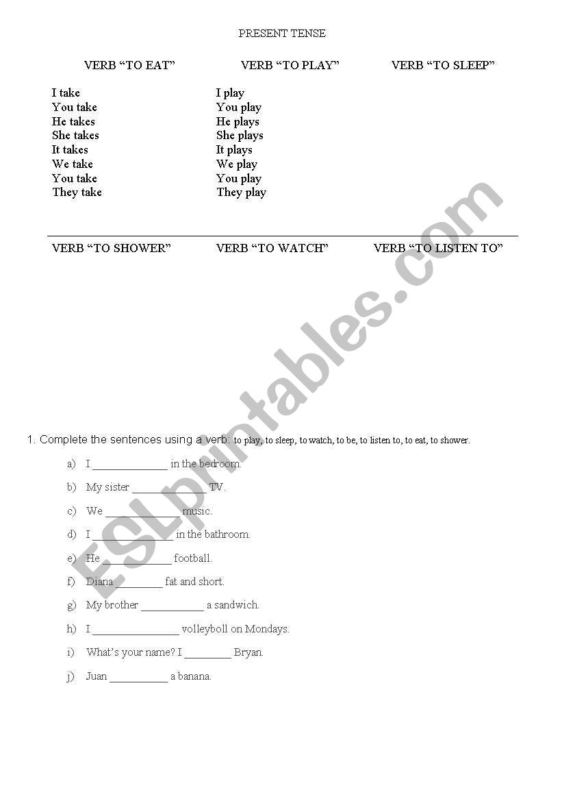 present tense worksheet