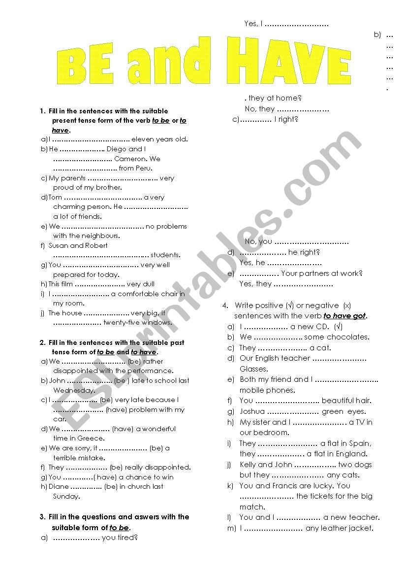 have/be worksheet