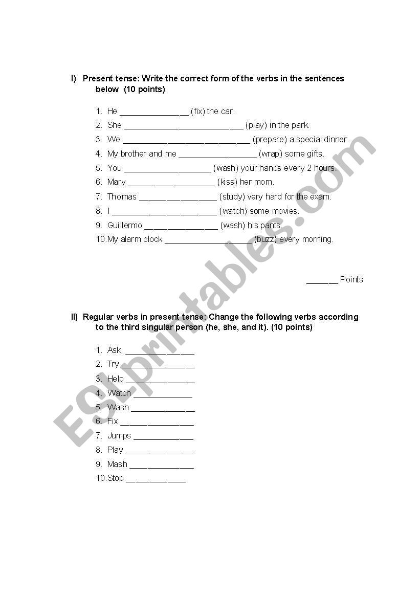 Present tense regular verbs worksheet