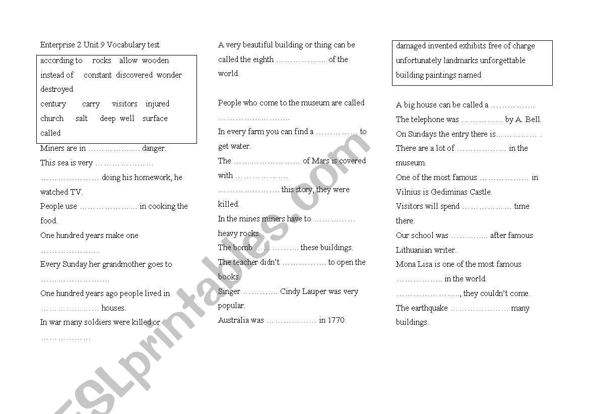 Enterprise 2 Unit 9 Vocabulary test