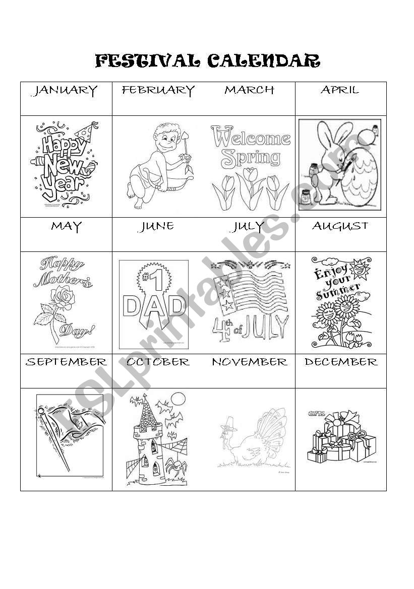 FESTIVAL CALENDAR worksheet