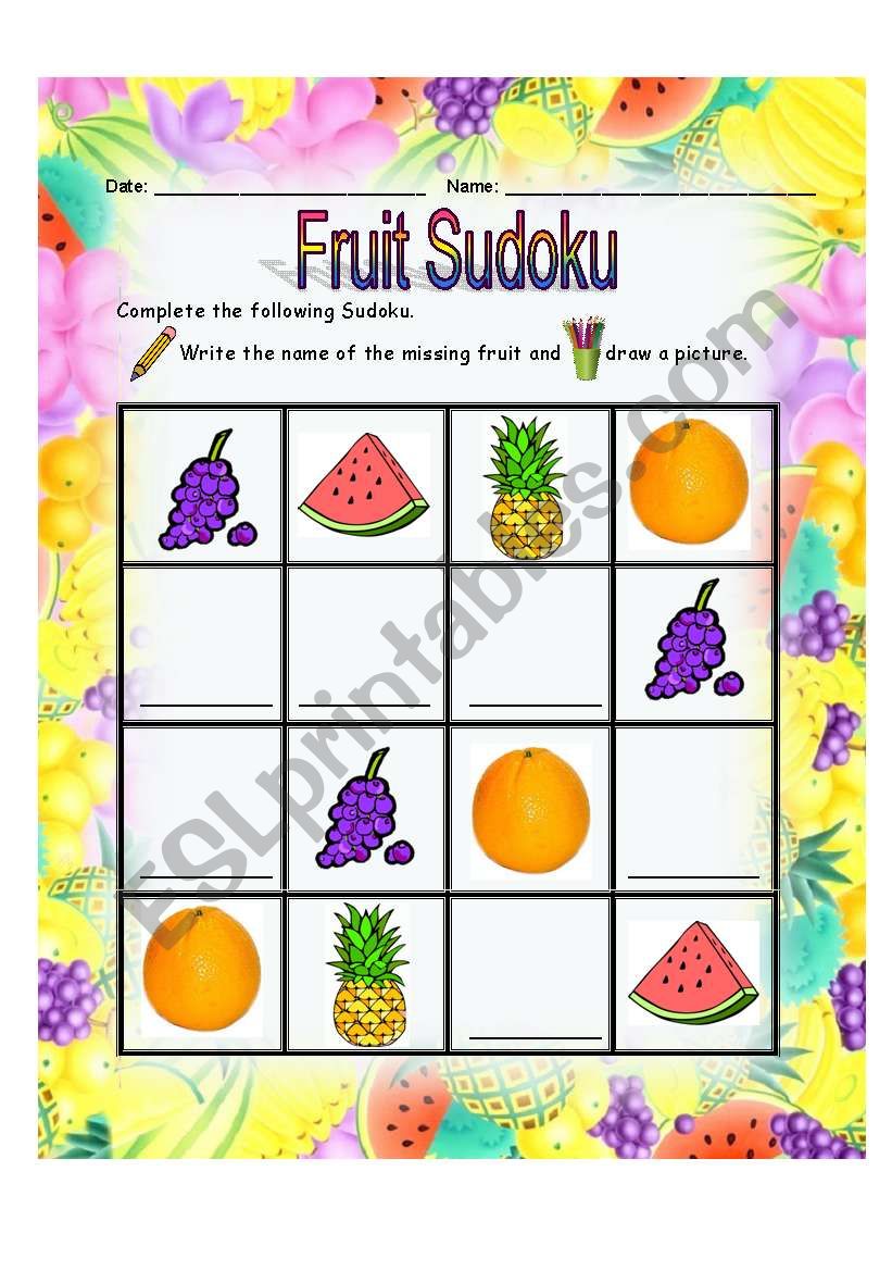 Fruit Sudoku worksheet