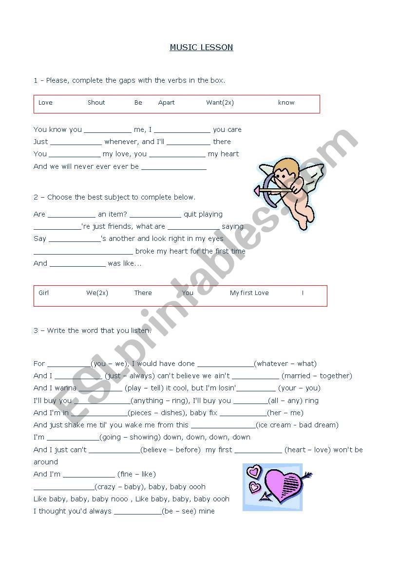 Song - Justin Bieber worksheet