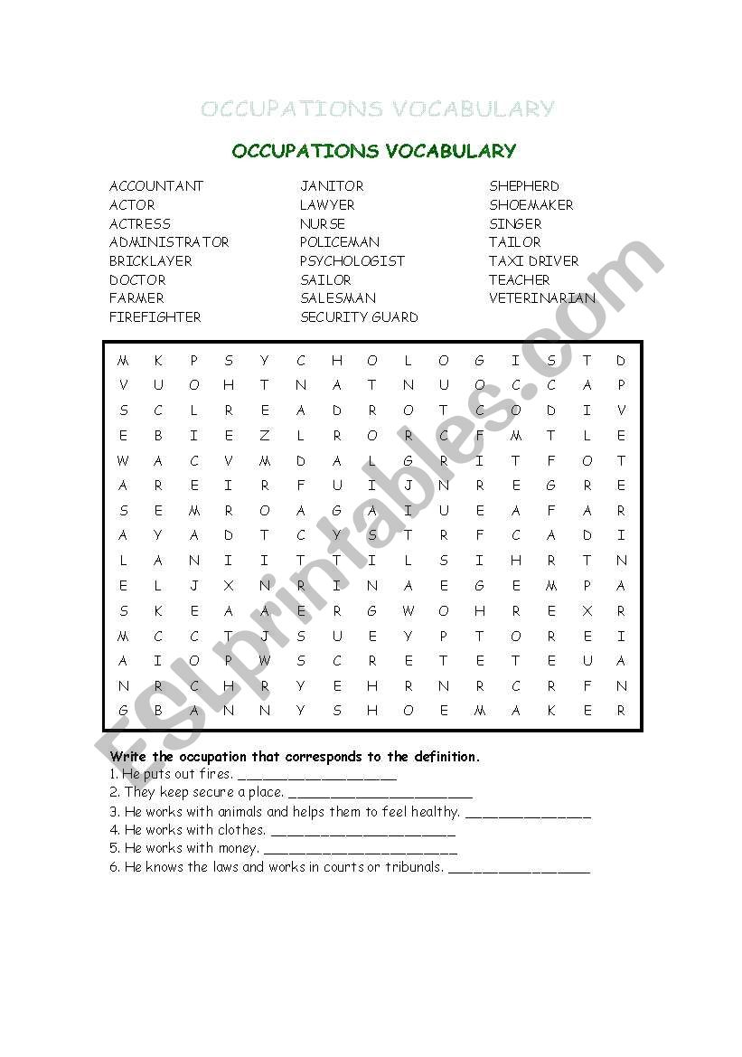 OCCUPATIONS VOCABULARY  