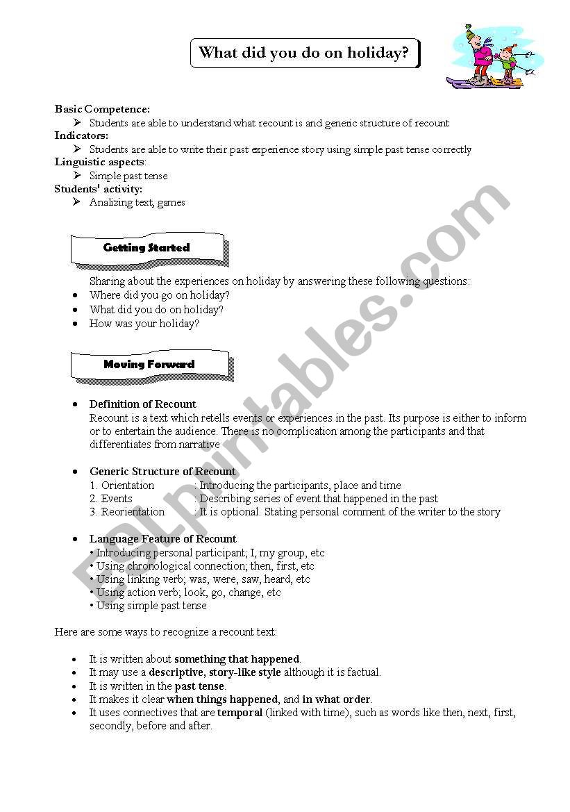 recount text worksheet