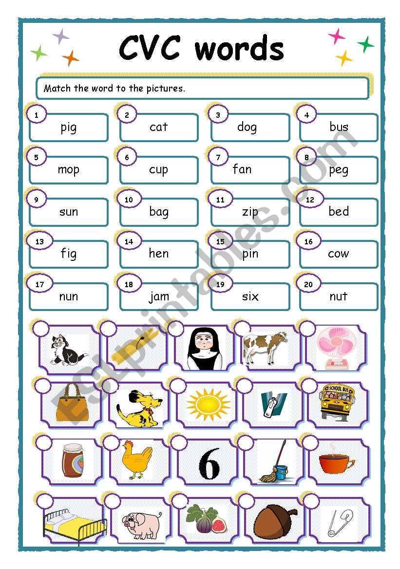 CVC words Matching  ESL worksheet by GerbrandEeckhout