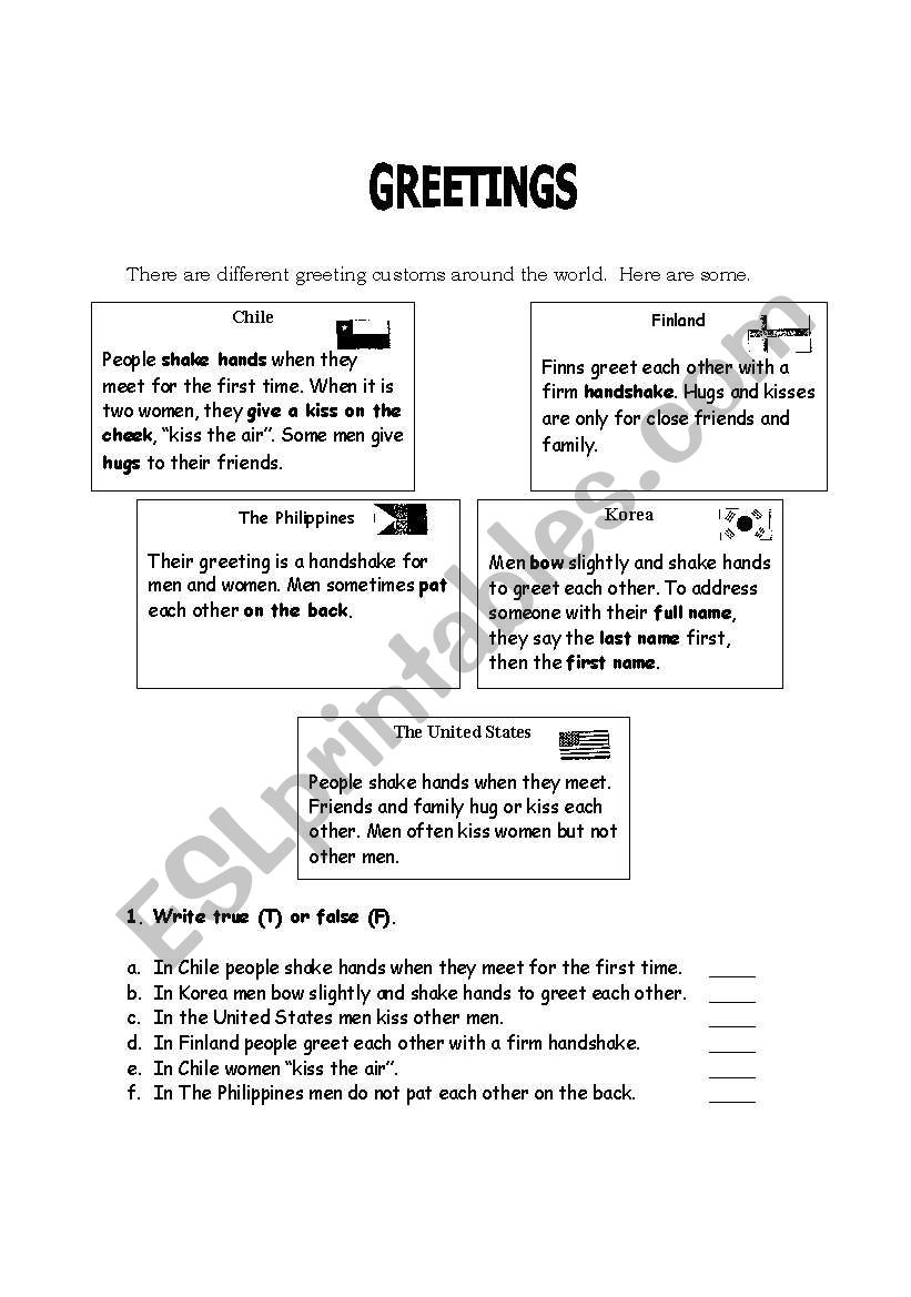 Greetings worksheet