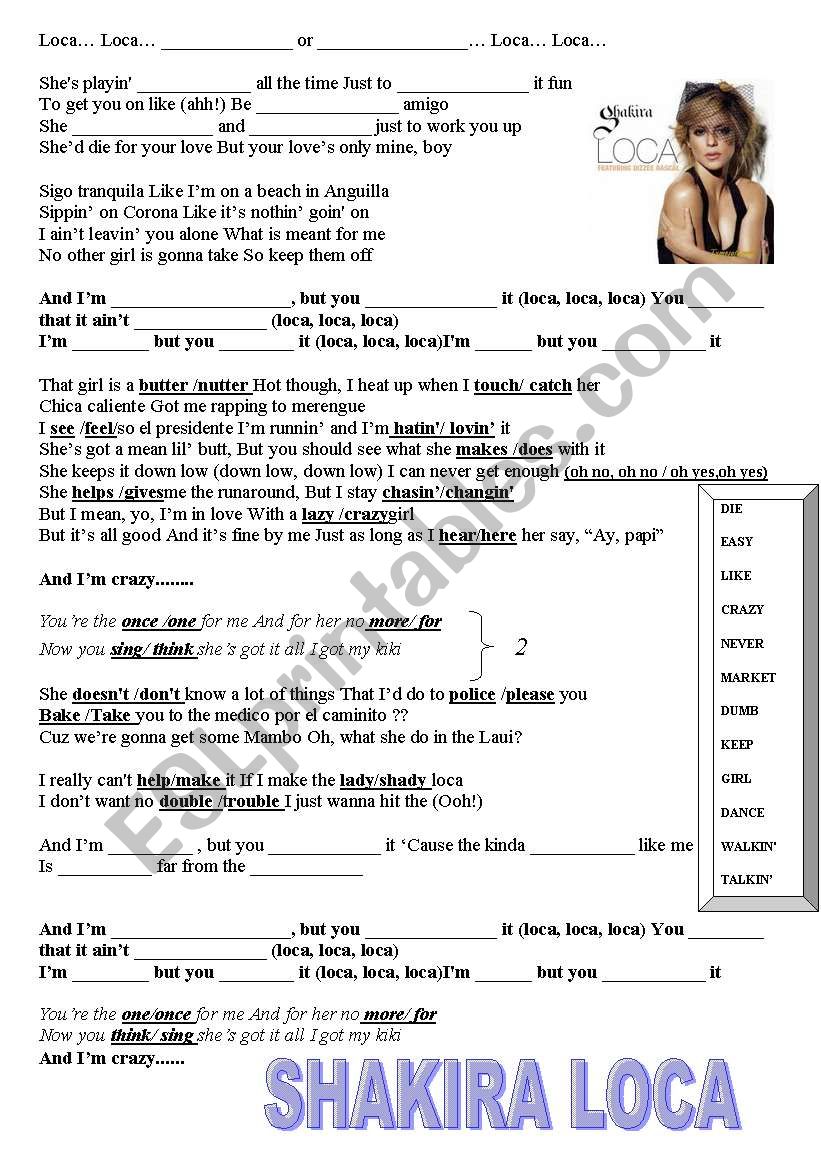 SHAKIRA LOCA worksheet