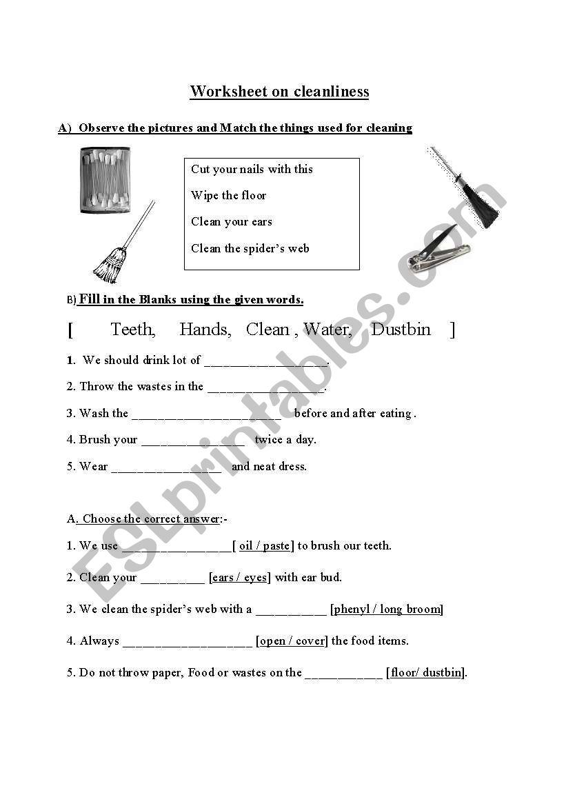 cleanliness worksheet