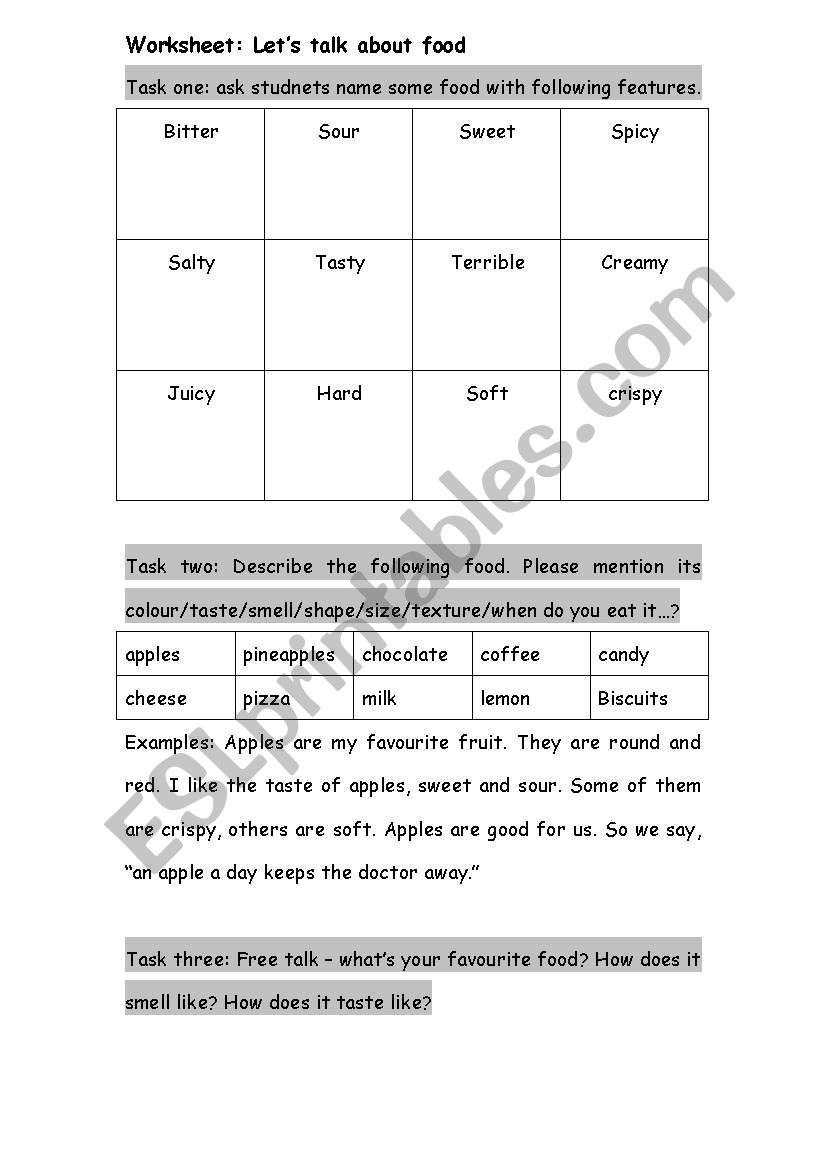 food taste worksheet worksheet