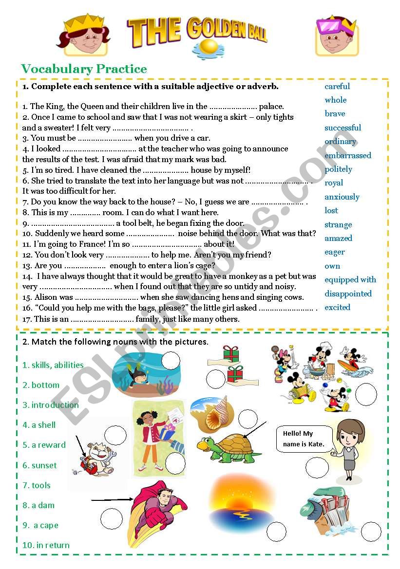 The Golden Ball- activities for an interactive animation - 5 pages- editable