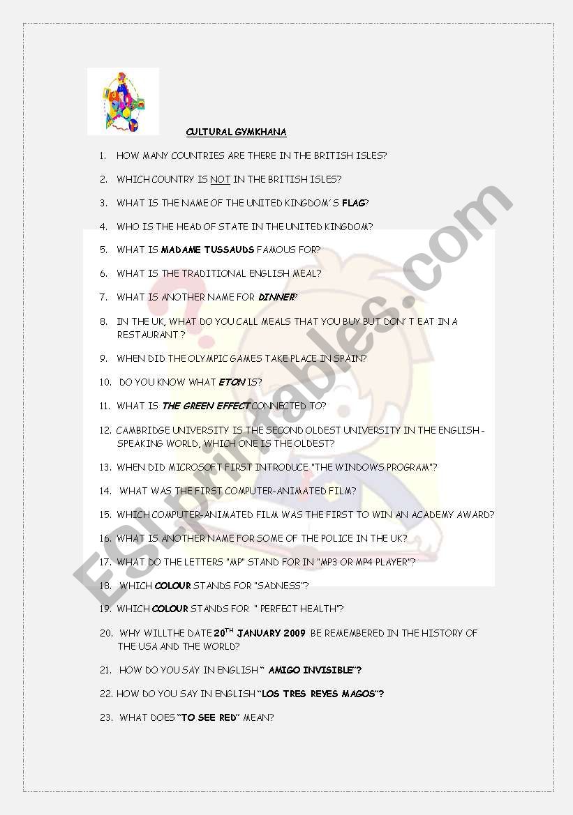 Cultural gymkhana worksheet