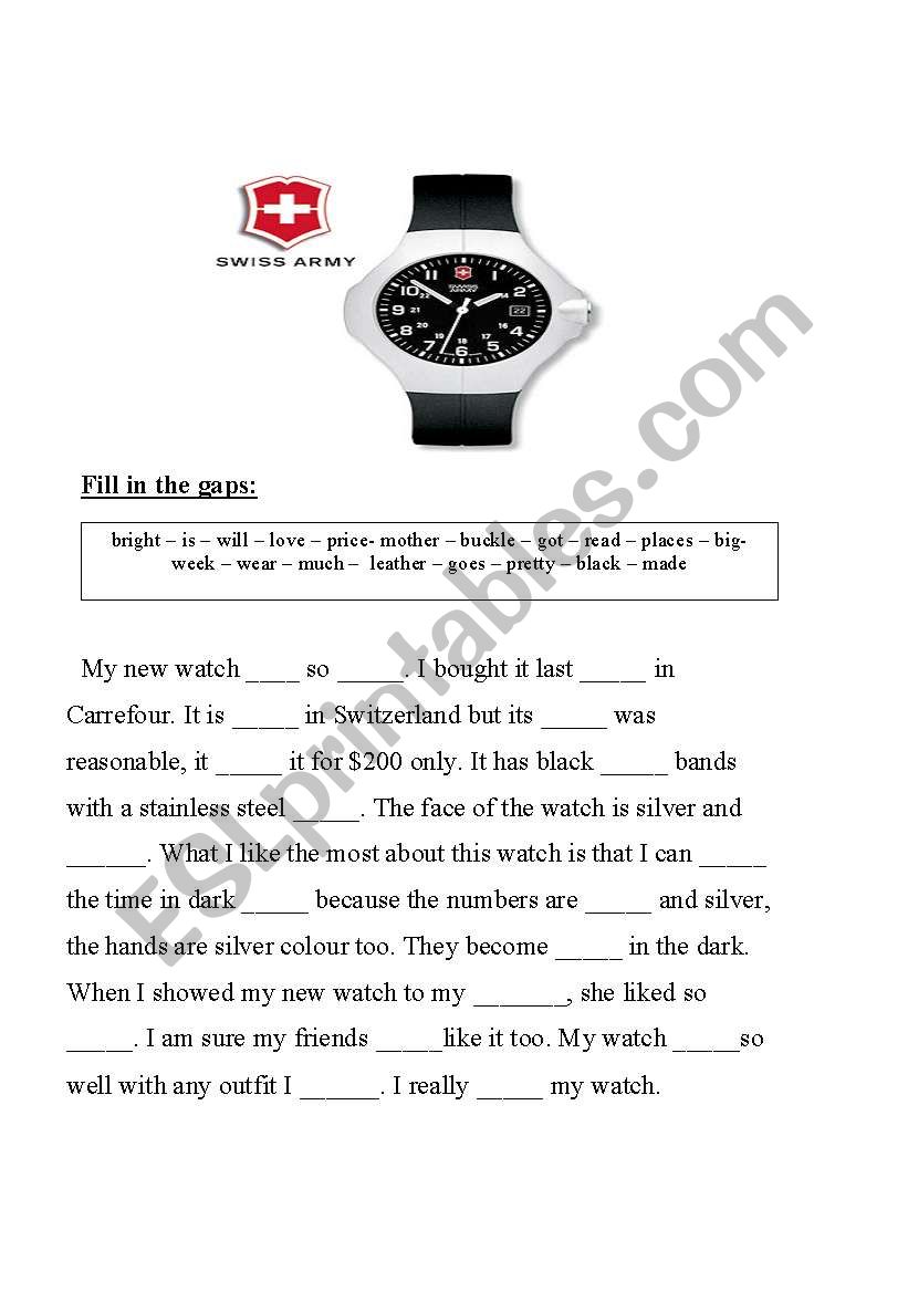 Describing Objects _ a watch worksheet