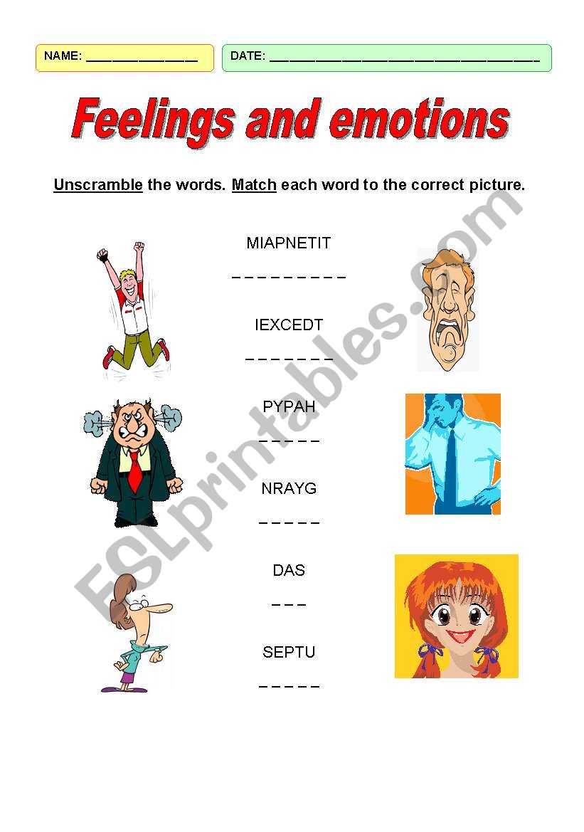 Feelings and emotions worksheet