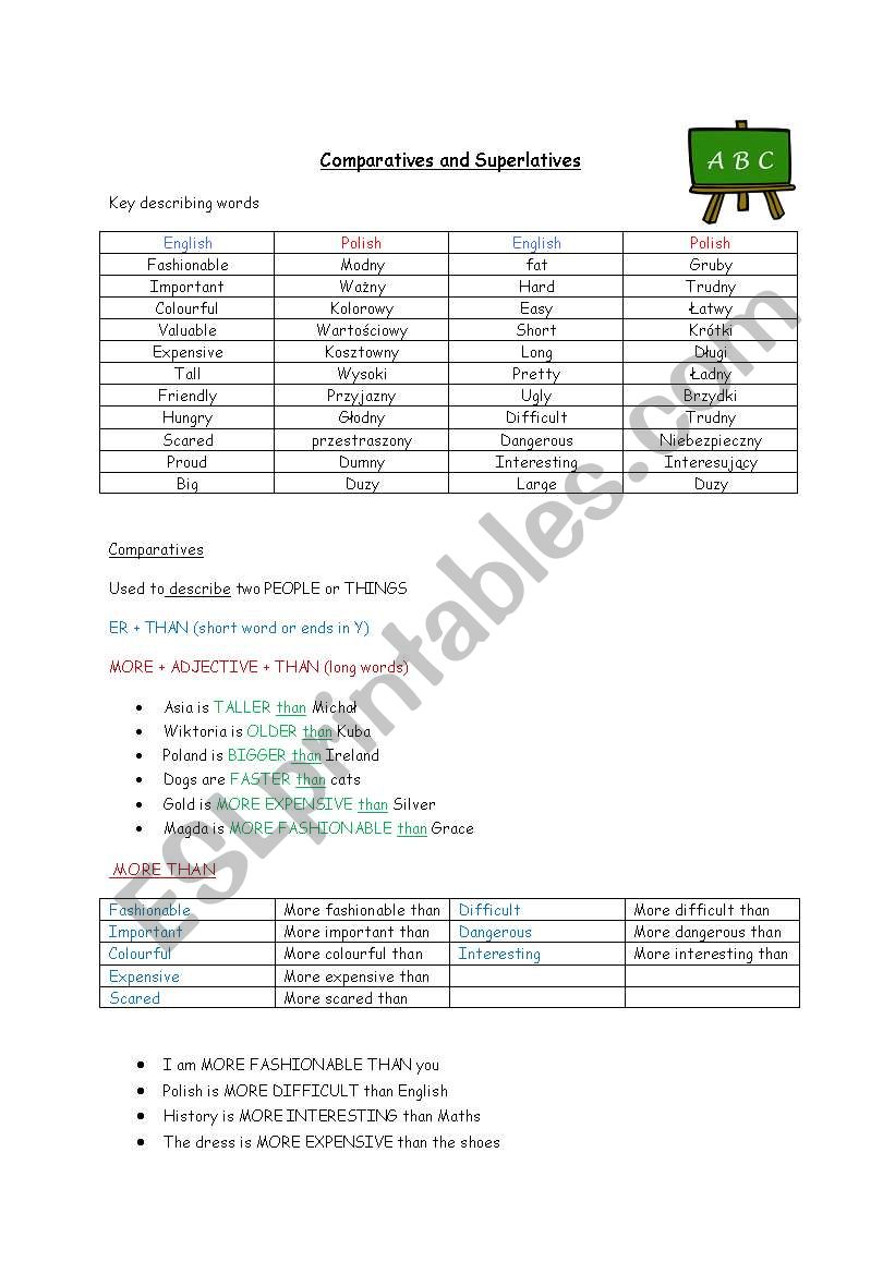 Comparatives and Superlatives worksheet