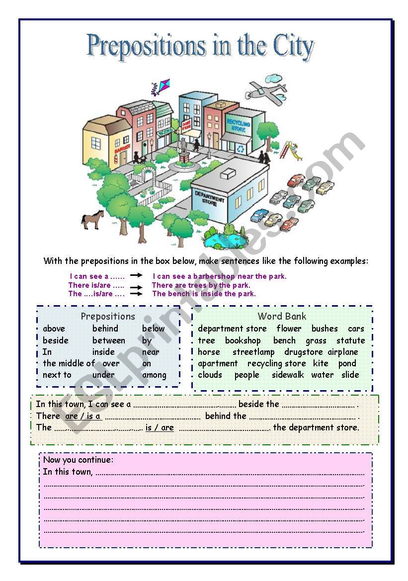 Prepositions in the City worksheet
