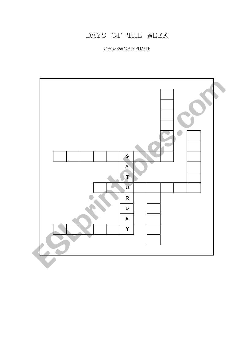 Crossword - Days of the Week worksheet