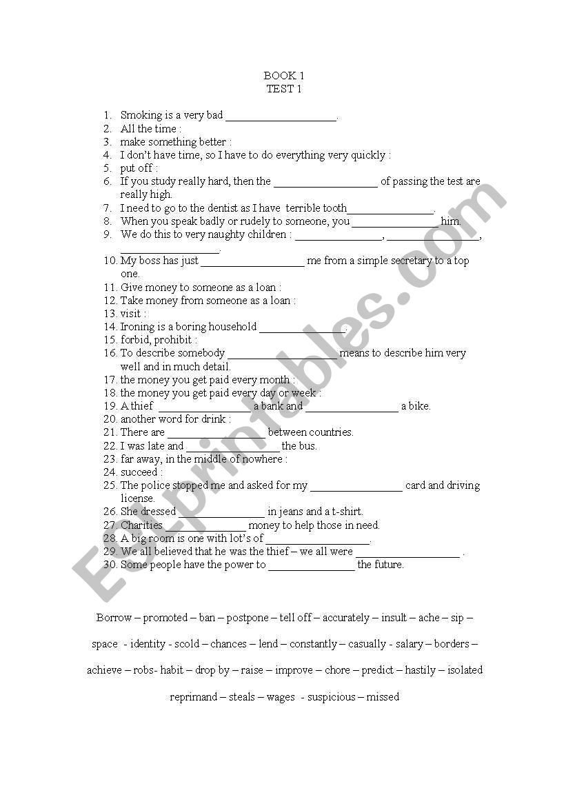 ECCE HAU BOOK 1 TEST 1 worksheet