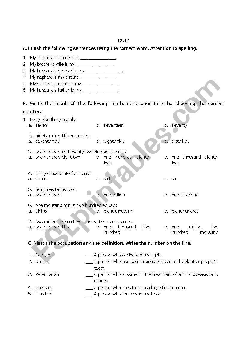 Vocabulary Quiz  worksheet