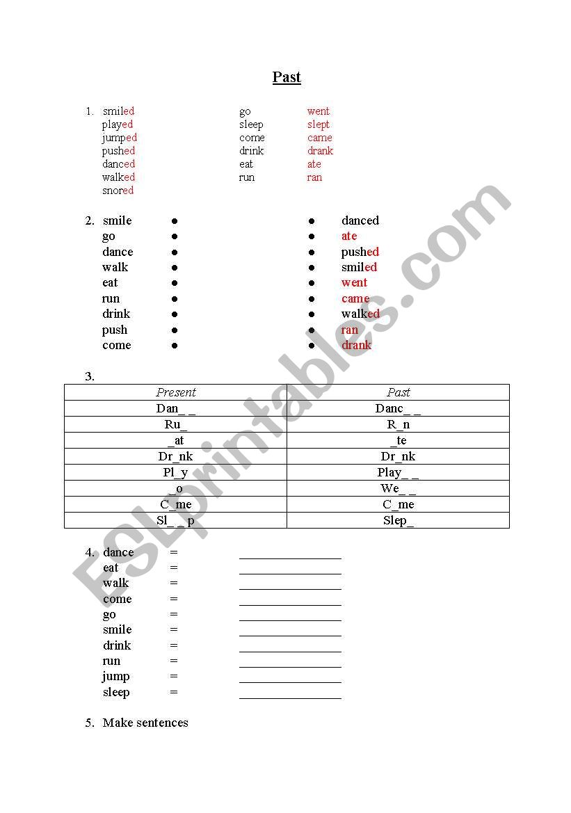 Introduction to simple past worksheet