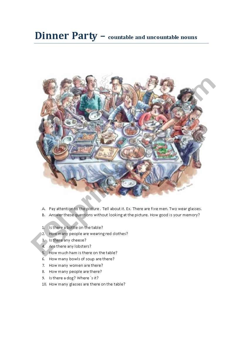 Dinner Party - Countable and Uncountable nouns