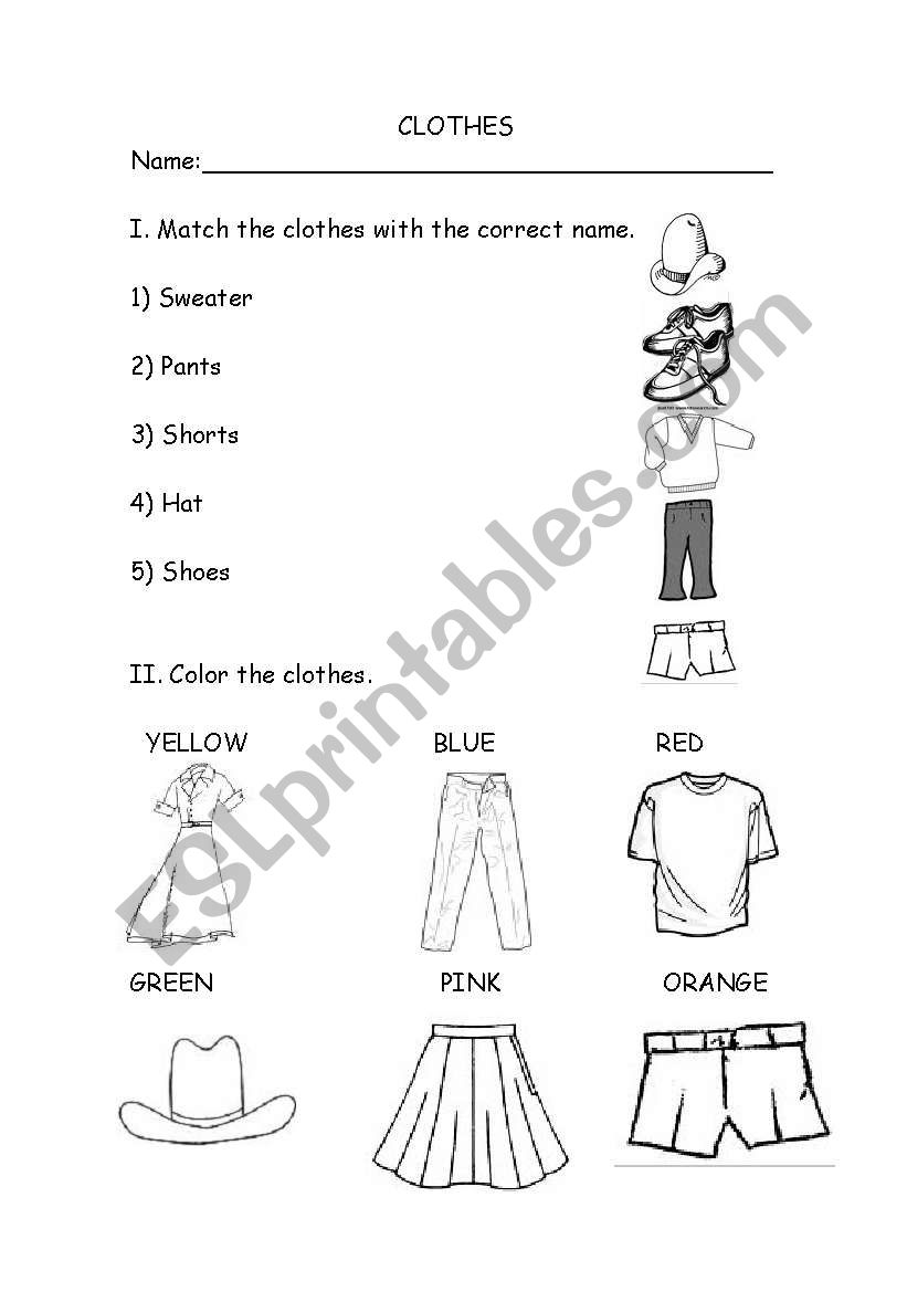 Clothes worksheet