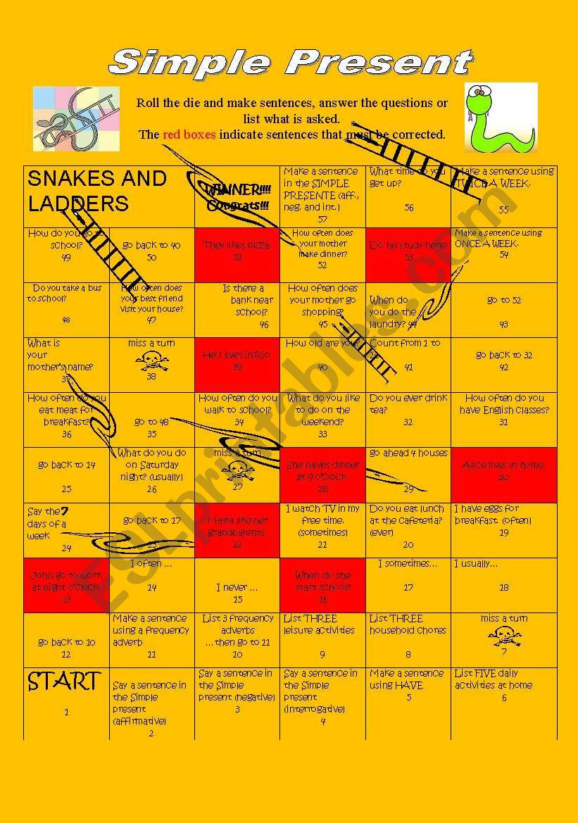 Simple Present Board Game worksheet