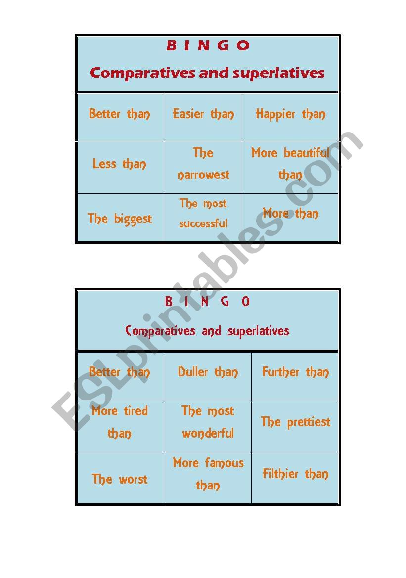 Comparative and superlative worksheet