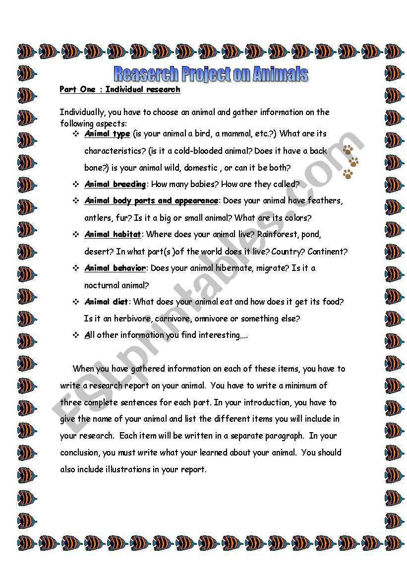 research on animals worksheet