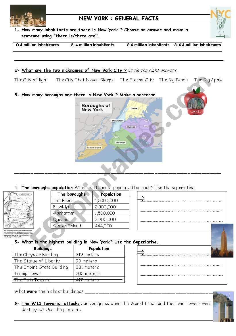 Basic facts about New York worksheet