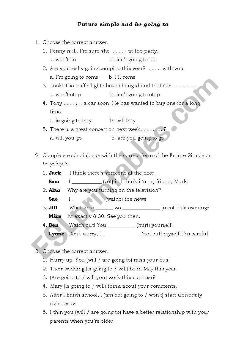 Future tenses worksheet