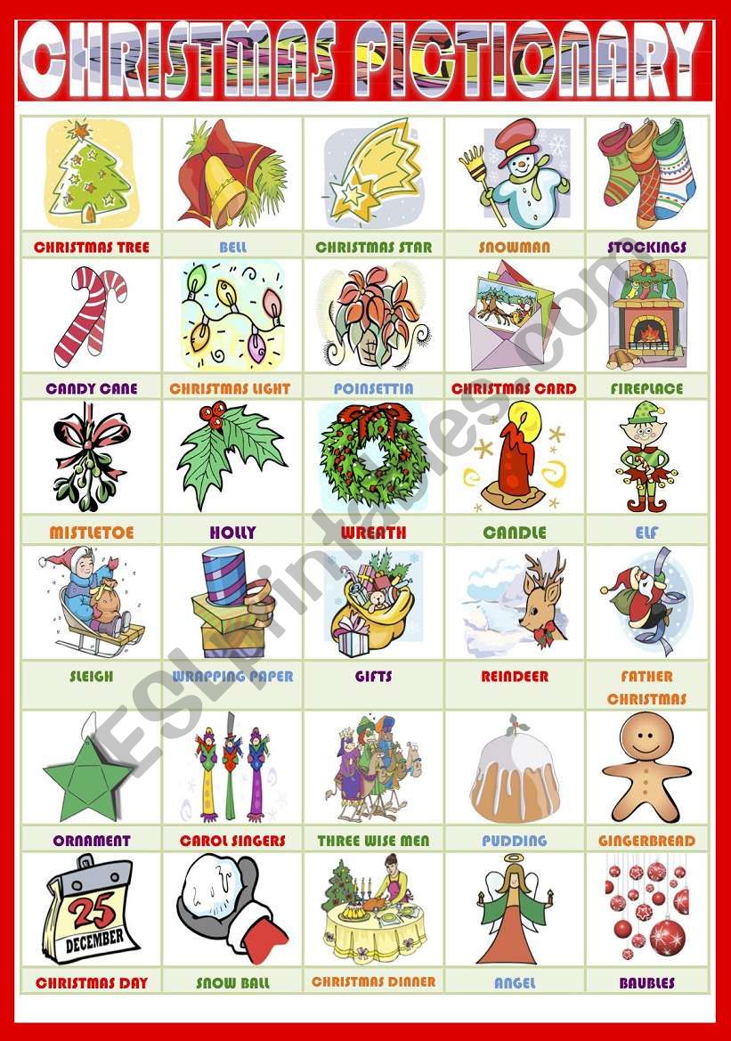 Christmas pictionary worksheet