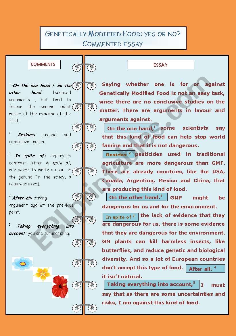 Genetically  Modified Food (GMF): yes or no? / A Commented composition / essay