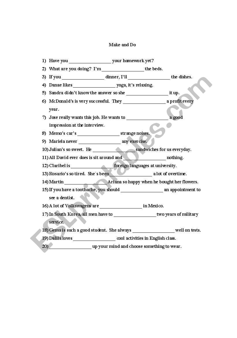 uses of make and do worksheet