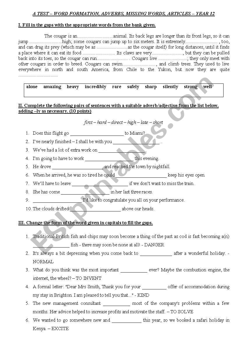 a test for 12 form worksheet