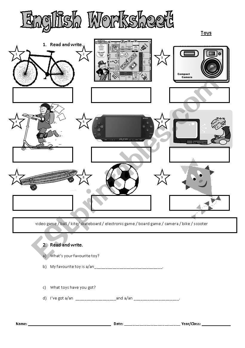 Toys worksheet