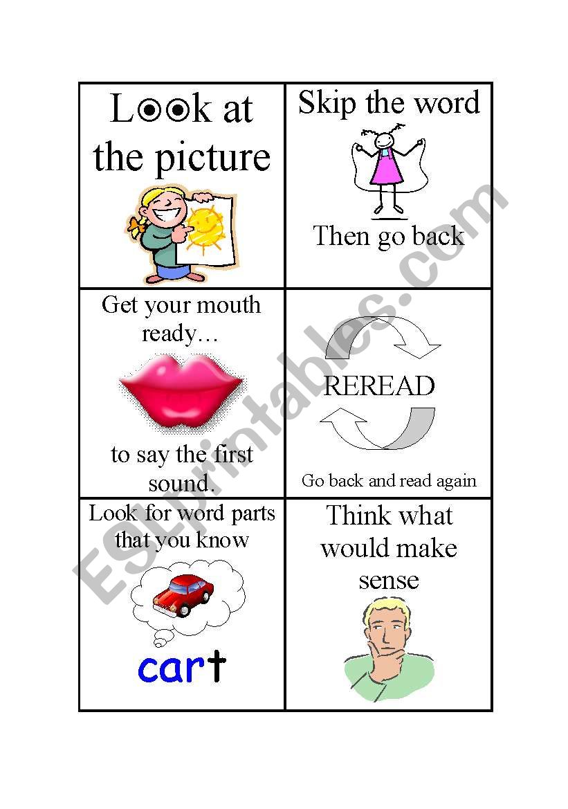 Reading Strategy Card worksheet