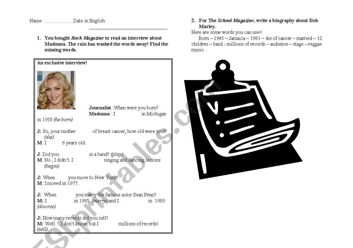 BIOGRAPHY and INTERVIEW worksheet